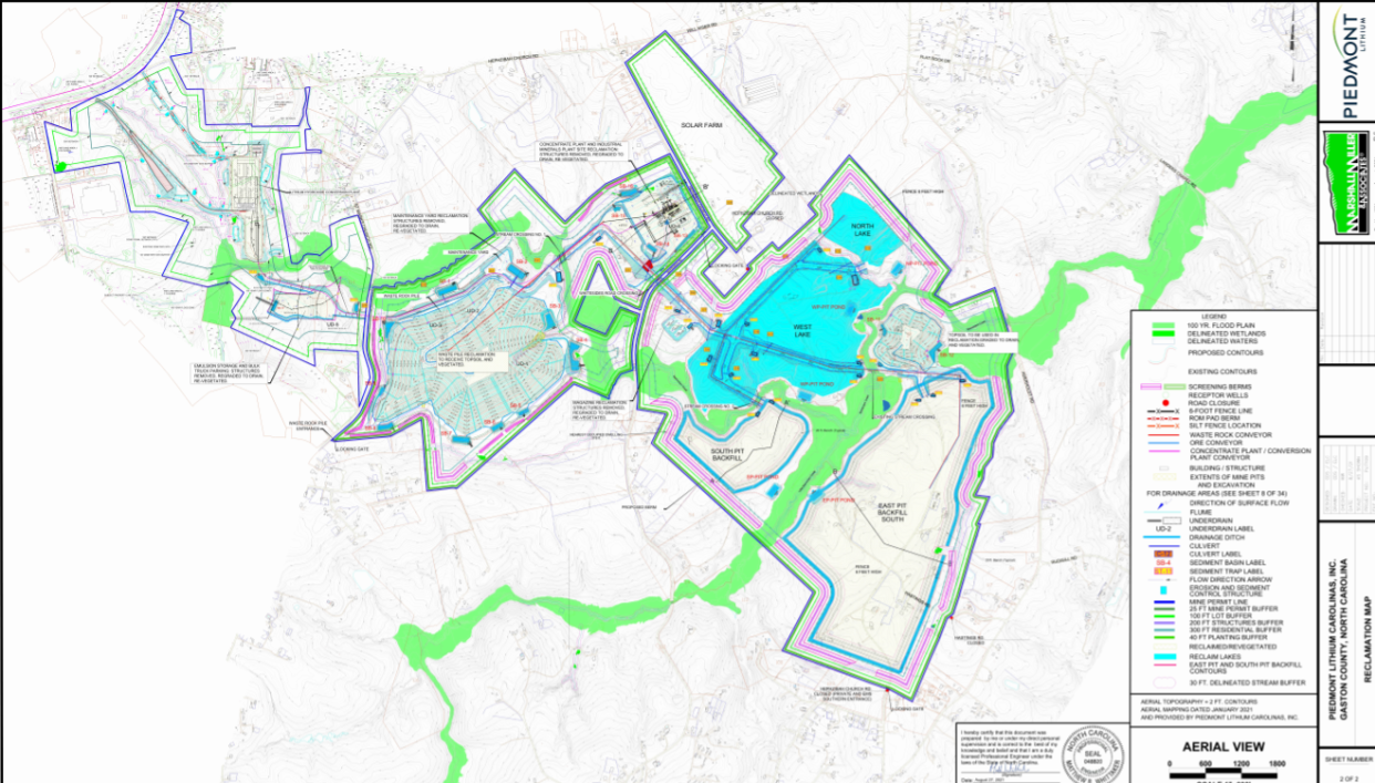 Piedmont Lithium submitted an application to the North Carolina mining approval program. Here, Piedmont outlines a proposed site for mining and production in northwest Gaston County.