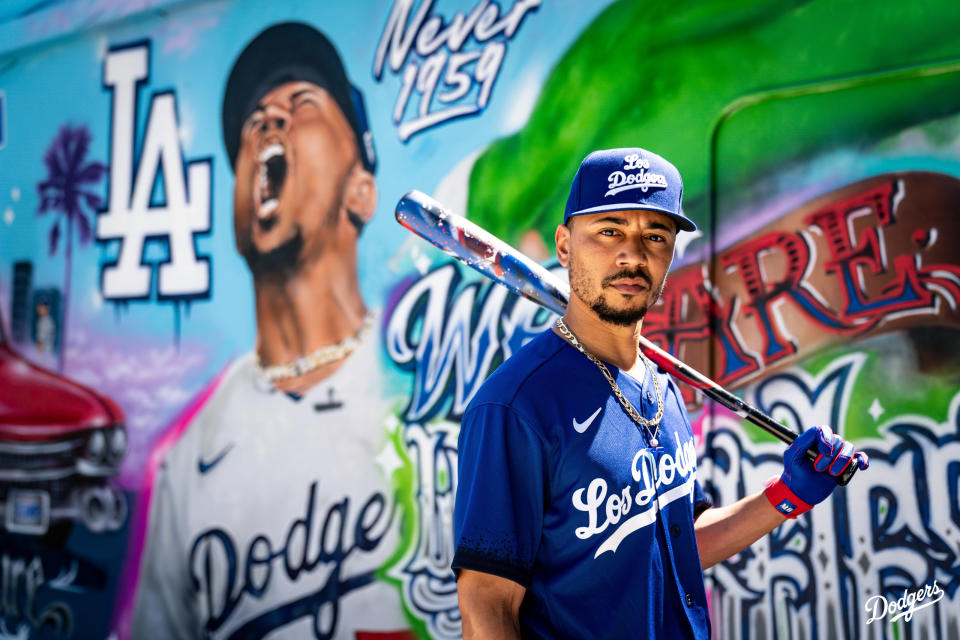 On the Los Angeles Dodgers' City Connect jerseys, a spray paint design on the sleeves are a nod to LA's mural culture. (Photo by Nike)
