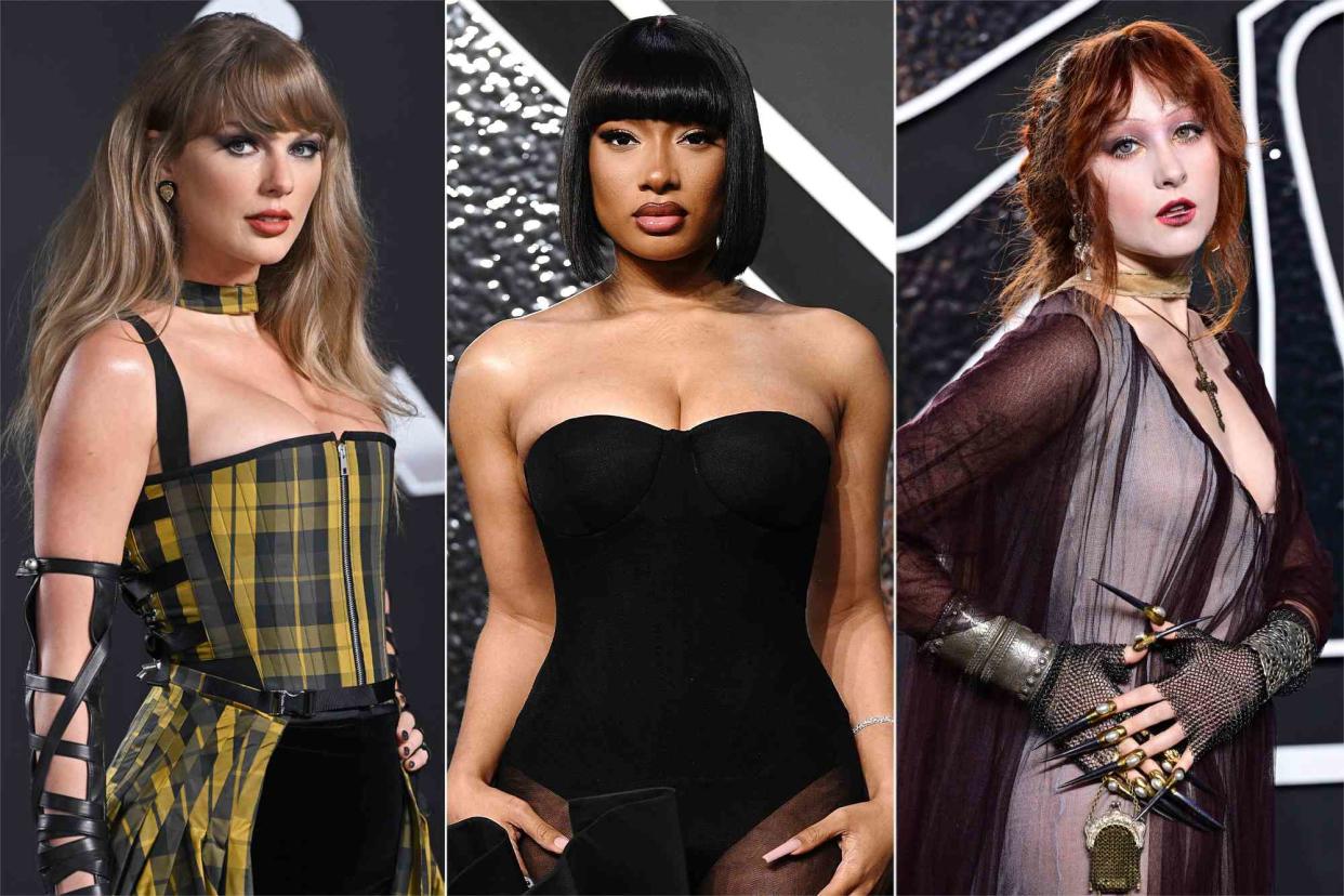 <p>Doug Peters/PA Images via Getty; Valerie Terranova/FilmMagic; Anthony Harvey/Shutterstock</p> Taylor Swift, Megan Thee Stallion and Chappell Roan