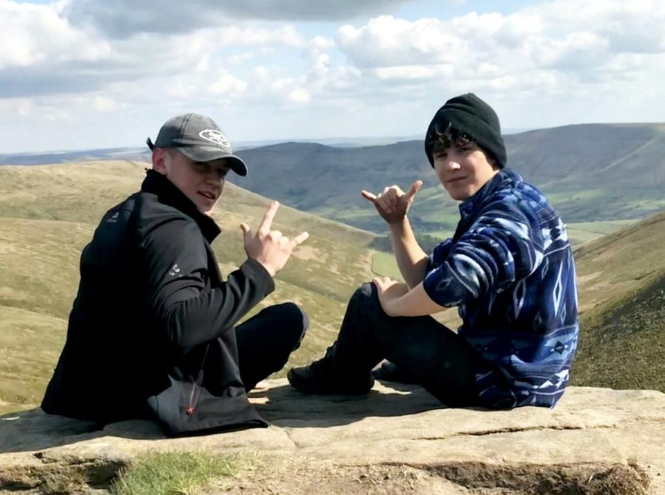 (L-R) Josh Williams and his friend Ben Burns on a previous camping trip in the Peak District. A teenage camper has captured incredible footage of a big cat feeding on a 'dead sheep' at a beauty spot sparking fears a pantheris prowling the British countryside. (Josh Williams / SWNS)