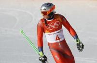 Alpine Skiing - Pyeongchang 2018 Winter Olympics - Men's Slalom - Yongpyong Alpine Centre - Pyeongchang, South Korea - February 22, 2018 - Henrik Kristoffersen of Norway reacts. REUTERS/Leonhard Foeger