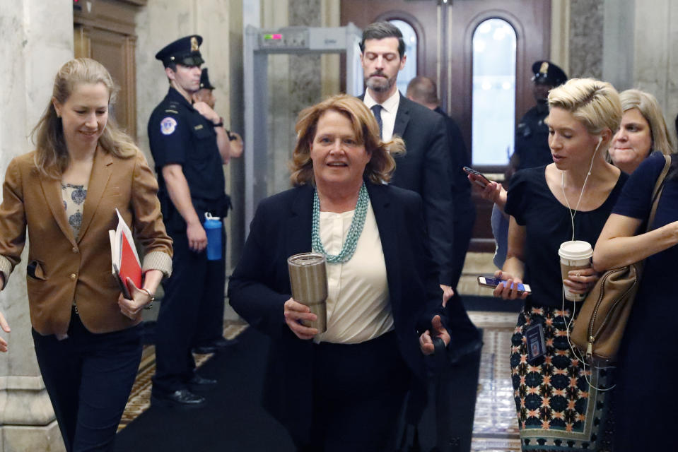 Heitkamp arriving before a vote to advance Brett Kavanaugh’s nomination to the Supreme Court on Oct. 5, 2018, in Washington. (Photo: Alex Brandon/AP)