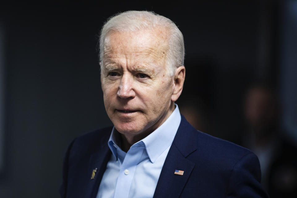 Democratic presidential candidate former Vice President Joe Biden speaks during a campaign event with the International Association of Bridge, Structural, and Ornamental Iron Workers, Sunday, Jan. 26, 2020, in Des Moines, Iowa. (AP Photo/Matt Rourke)