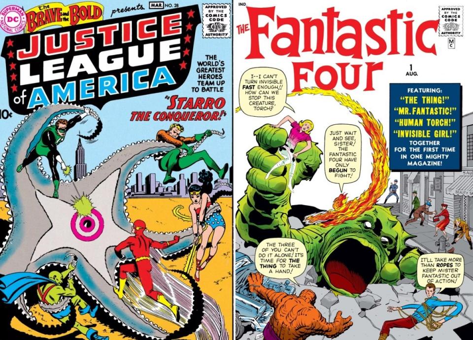 1960's Brave and the Bold #28, the first ever Justice League of America comic, and Marvel's Fantastic Four #1 from 1961.