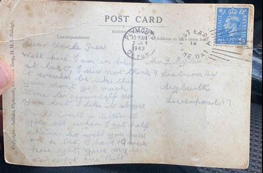 Bill Caldwell's postcard finally arrived home after he sent it in 1943. (SWNS)