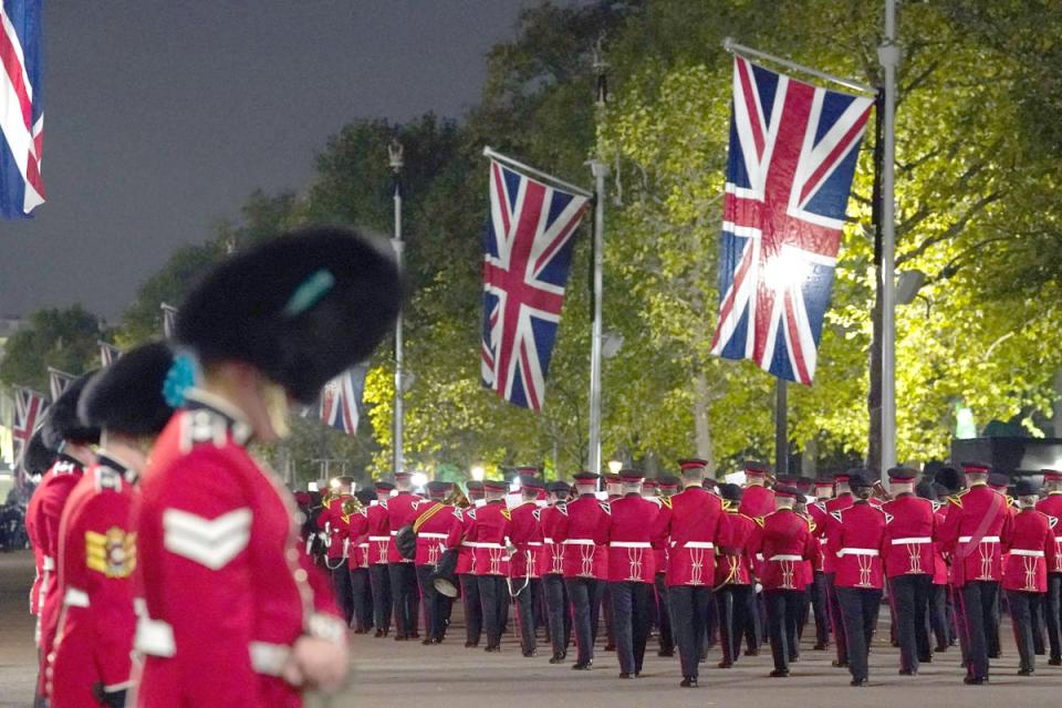 Members of the military take part in an early morning rehearsal for the Queen’s funeral (Gareth Fuller/PA)