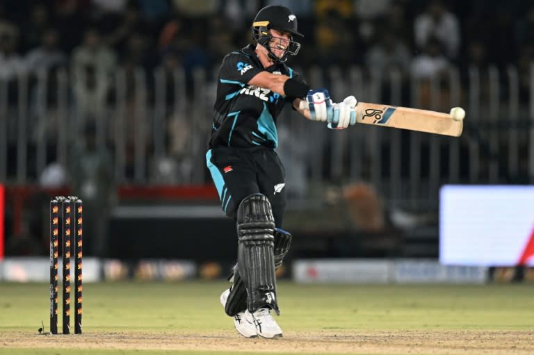 Match winner: New Zealand's Mark Chapman plays a shot during the third T20 international against Pakistan on Sunday (Farooq NAEEM)