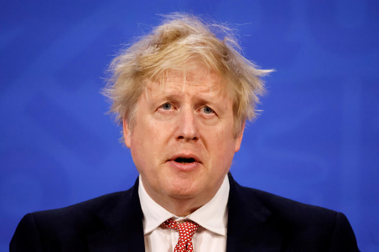 Prime Minister Boris Johnson during a media briefing in Downing Street, London, to outline the Government's new long-term Covid-19 plan. Picture date: Monday February 21, 2022.