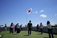 A South Korean national flag flutters in the wind at the unification observatory in Paju, South Korea, Tuesday, May 28, 2024. A rocket launched by North Korea to deploy the country's second spy satellite exploded shortly after liftoff Monday, state media reported, in a setback for leader Kim Jong Un's hopes to operate multiple satellites to better monitor the U.S. and South Korea. (AP Photo/Lee Jin-man)