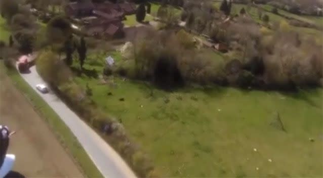 Kevin Armstrong was able to avoid power lines and crash land in a paddock. Source: YouTube