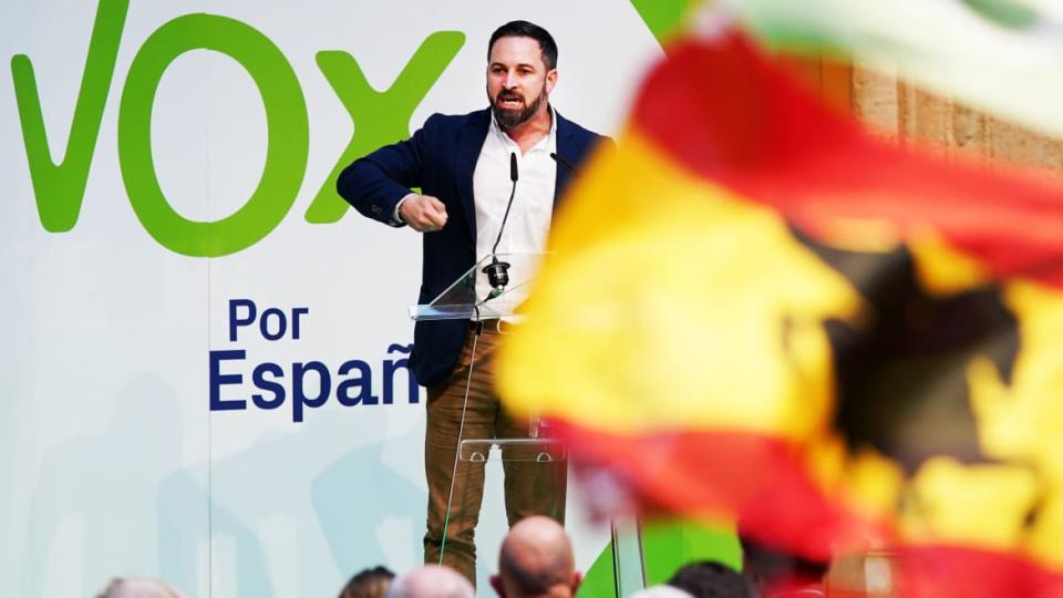 <div class="inline-image__caption"><p>Candidate for prime minister for the Spanish far-right party Vox, Santiago Abascal gives a speech during a campaign rally in Burgos, northern Spain on April 14, 2019, ahead of the April 28 general elections. - On the margins until December when it burst onto the regional scene in Spain's south, far-right party Vox is hoping to get into the national parliament after the general elections by capitalising on lingering discontent. </p></div> <div class="inline-image__credit">CESAR MANSO/GETTY</div>