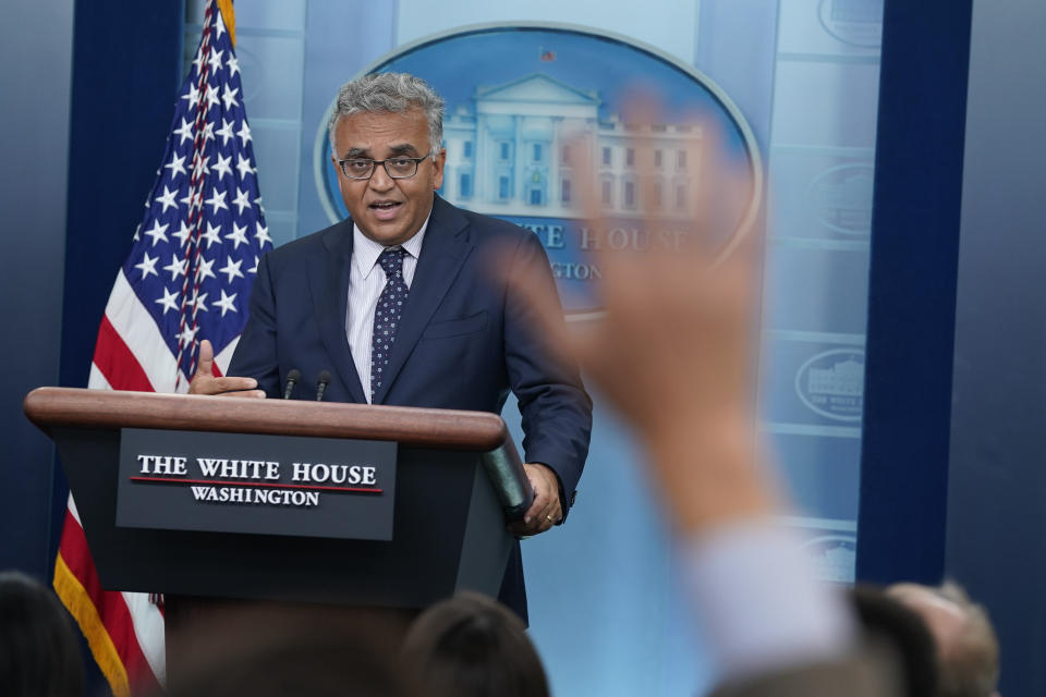 White House Covid Response Coordinator Ashish Jha speaks about President Joe Biden's positive COVID-19 test during a briefing at the White House, Thursday, July 21, 2022, in Washington. (AP Photo/Evan Vucci)