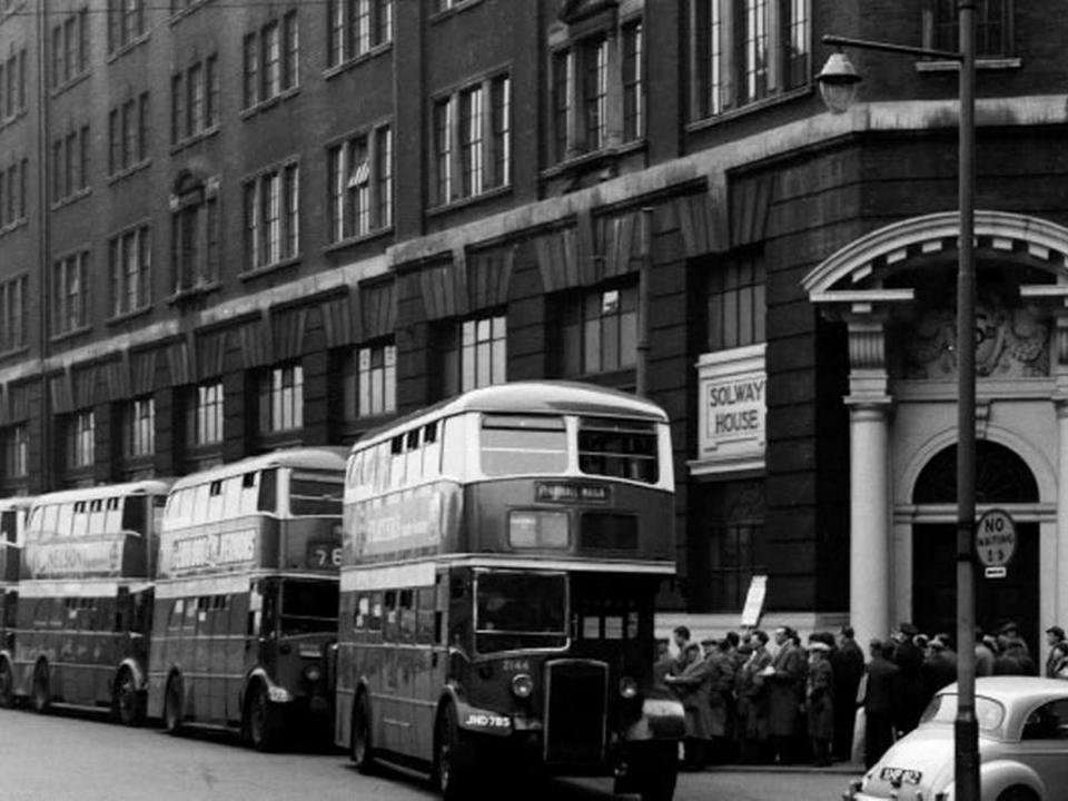 The bus was in service in Manchester, UK, in the 50s.