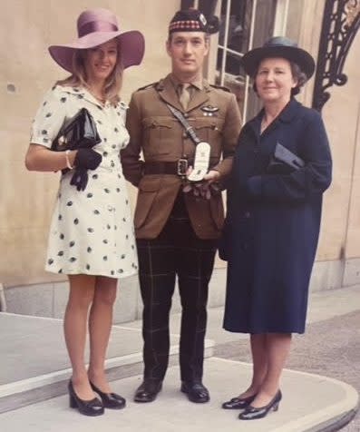 In 1973 with his wife and mother-in-law after being awarded the Military Cross