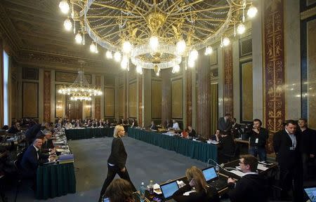 A general view shows the hearing room before the start of a parliamentary investigation into who bears political responsibility for the defunct Austrian bank Hypo Alpe Adria in Vienna April 8, 2015. REUTERS/Heinz-Peter Bader