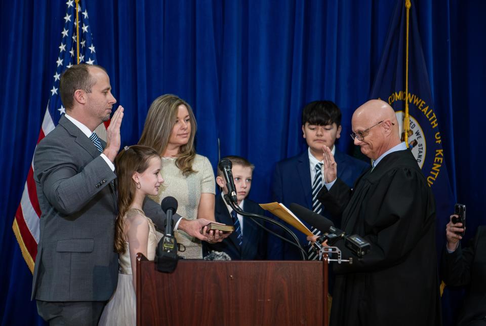 Kentucky Agriculture Commissioner Jonathan Shell was sworn into office on the first day of the 2024 Kentucky General Assembly in Frankfort, Ky. Jan. 2, 2024