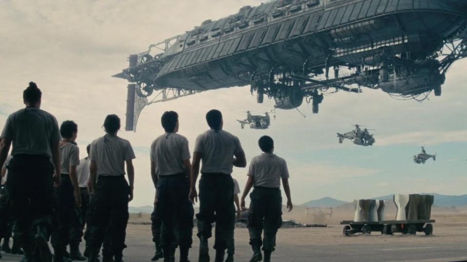 Brotherhood of Steel and Vertibirds in “Fallout” (Courtesy of Prime Video)