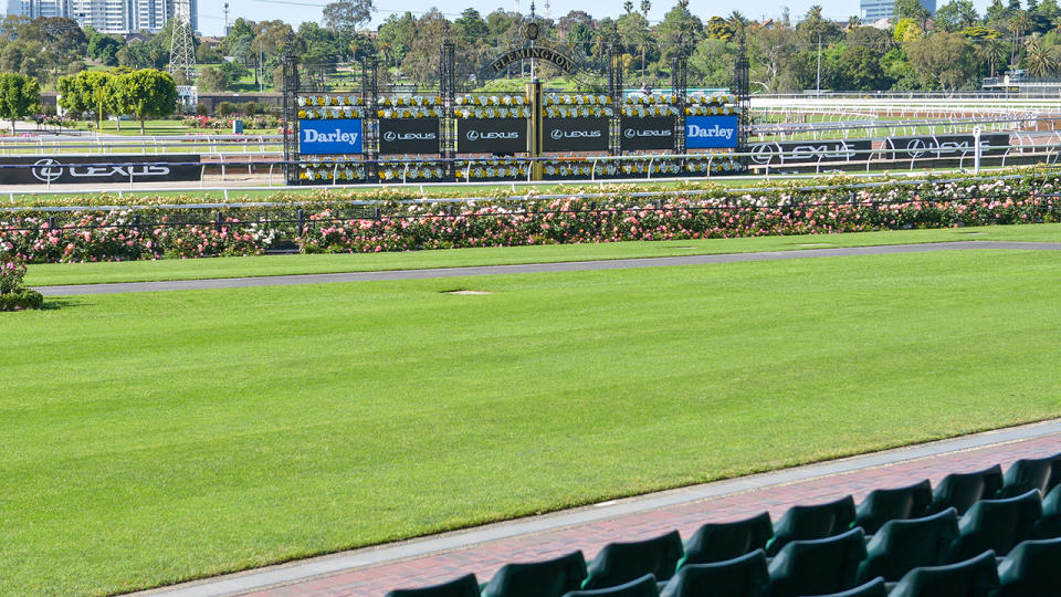 Melbourne Cup Day at Flemington Racecourse, pictured here without fans.