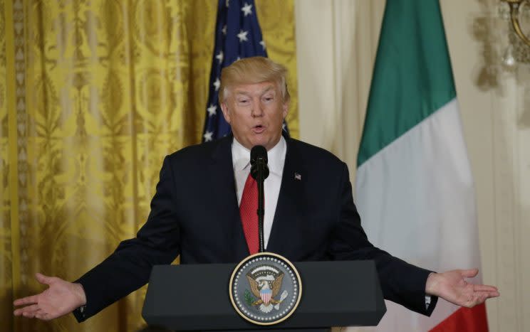 President Trump speaks during a joint news conference with Italian Prime Minister Paolo Gentiloni at the White House. (Photo: Kevin Lamarque/Reuters)