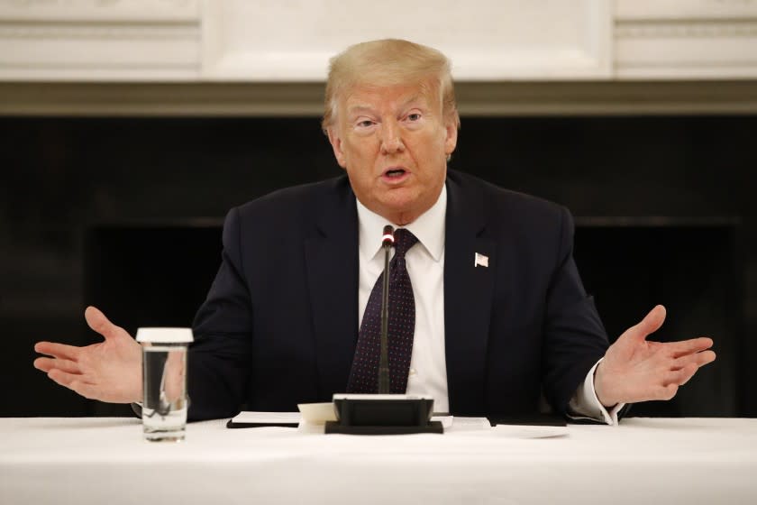 President Donald Trump speaks during a roundtable discussion with law enforcement officials, Monday, June 8, 2020, at the White House in Washington. (AP Photo/Patrick Semansky)