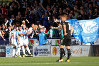 <p>Huddersfield Town’s Laurent Depoitre celebrates scoring their first goal Action Images via Reuters/Ed Sykes </p>