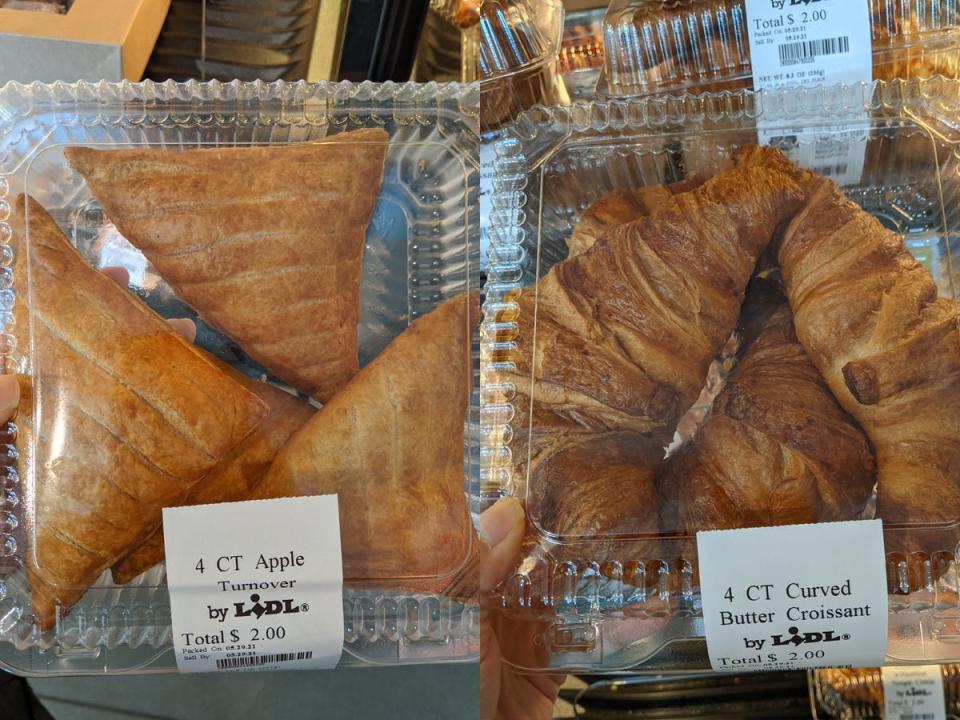 Croissants and apple turnovers at Lidl.