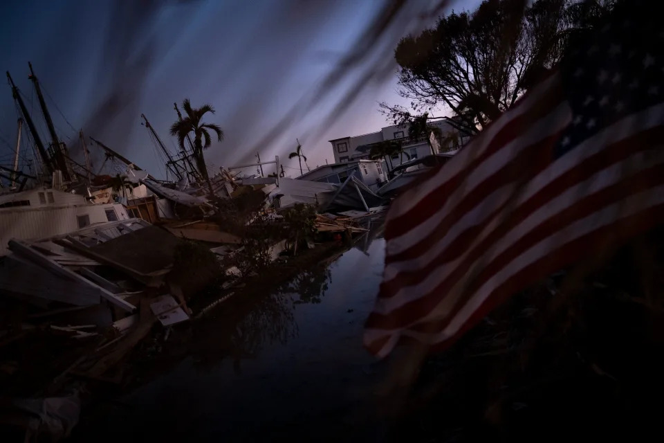 Destroyed trailer homes are seen in the aftermath of Hurricane Ian in Fort Myers Beach, Fla.
