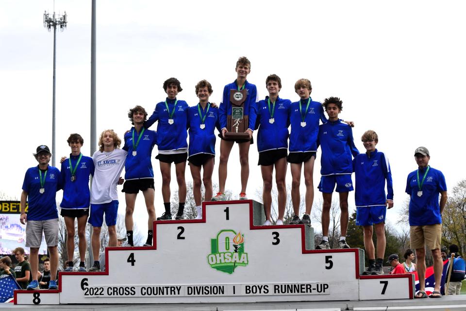 St. Xavier's Bombers took home the team runner-up trophy in the Division I boys race at the OHSAA state cross-country championships, Nov. 5, 2022.