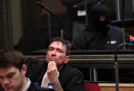 Sebastien Courtoy, lawyer of Mehdi Nemmouche is seen during the trial of Mehdi Nemmouche and Nacer Bendrer in Brussels, Belgium March 12, 2019. REUTERS/Yves Herman/Pool