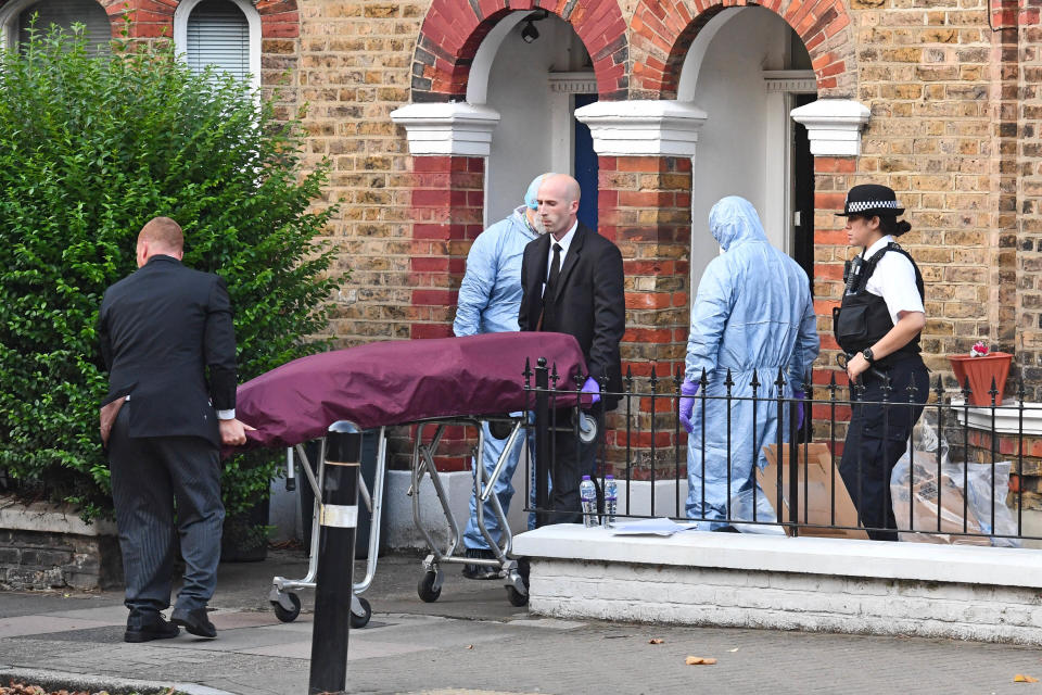 File photo dated 15/8/2018 of the body of Simonne Kerr is removed from her home in Battersea, south-west London. Former soldier Desmond Sylva has admitted at the Old Bailey of killing the nurse who performed on Britain's Got Talent in an NHS choir.