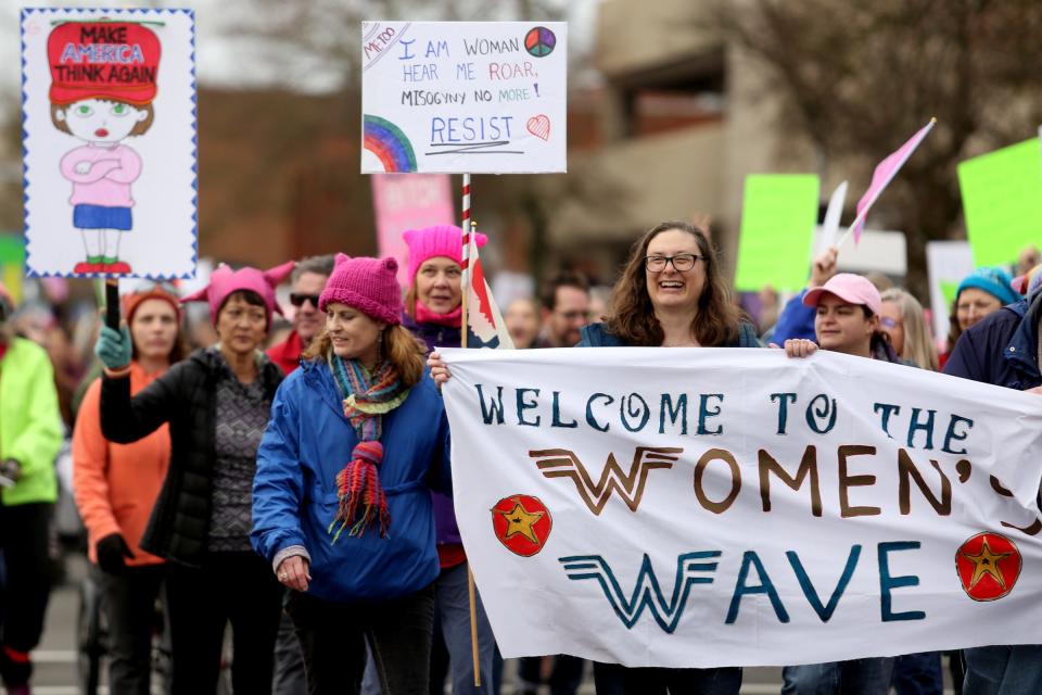 About 900 people attend Women's March Salem outside the Oregon State Capitol on Saturday, Jan. 19, 2019.