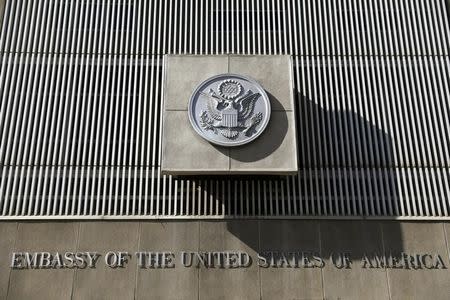 The front of the U.S. embassy is seen in Tel Aviv, Israel January 20, 2017. REUTERS/Amir Cohen/File Photo