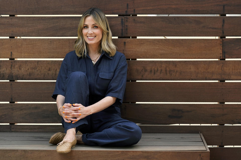 Author Jessica Knoll poses for a portrait at her Los Angeles home on Friday, Sept. 15, 2023, to promote her novel, "Bright Young Things." (AP Photo/Chris Pizzello)