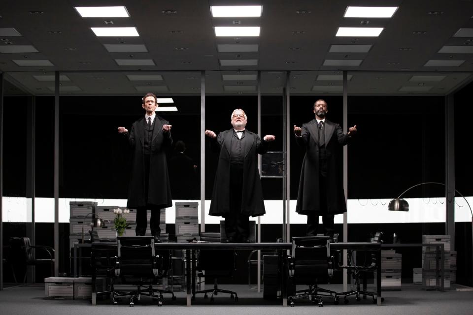 Adam Godley, left to right, Simon Russell Beale and Adrian Lester in a scene from "The Lehman Trilogy" on Broadway.