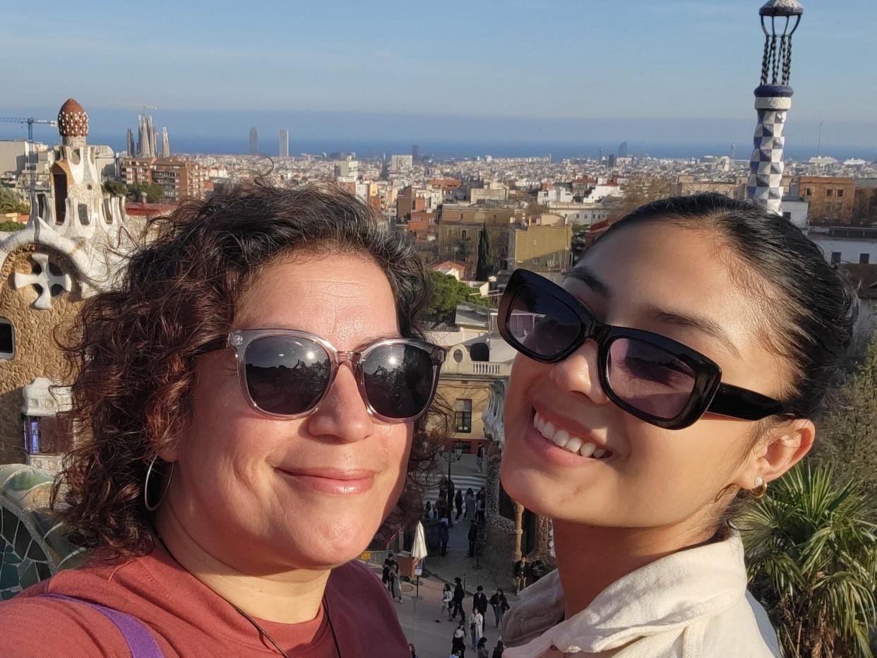 Veronica I. Arreola with her daughter with barcelona in the background
