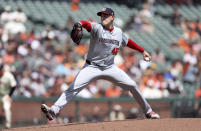 Washington Nationals pitcher Patrick Corbin (46) throws against the San Francisco Giants during the first inning of a baseball game in San Francisco, Wednesday, April 10, 2024. (AP Photo/Jed Jacobsohn)