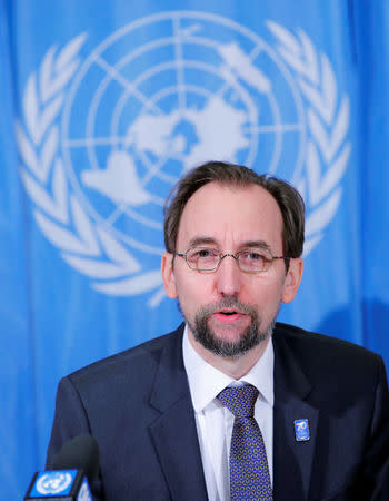 FILE PHOTO: Zeid Ra'ad al-Hussein, U.N. High Commissioner for Human Rights addresses a news conference at the United Nations in Geneva, Switzerland March 9, 2018. REUTERS/Denis Balibouse - RC13BB82D590/File Photo