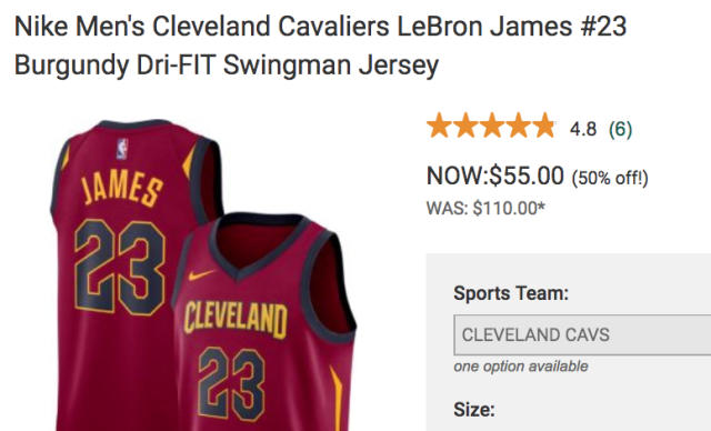 Hey Cleveland, you can get LeBron James Cavaliers jerseys for half