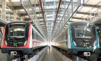 Train cars belonging to the Kunming metro wait to undergo maintenance in Kunming, Yunnan province, April 13, 2016. REUTERS/Brenda Goh