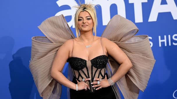 PHOTO: Singer Bebe Rexha arrives to attend the annual amfAR Cinema Against AIDS Cannes Gala at the Hotel du Cap-Eden-Roc in Cap d'Antibes, southern France, on the sidelines of the 76th Cannes Film Festival, on May 25, 2023. (Stefano Rellandini/AFP via Getty Images)