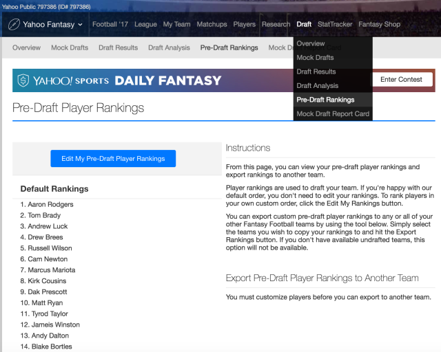 How to draft in Yahoo leagues using FTN fantasy football rankings