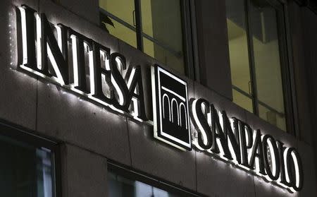 The Intesa Sanpaolo logo is seen in Milan, Italy, in this January 18, 2016 file photo. REUTERS/Stefano Rellandini