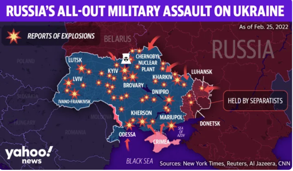 Reports of Russia's military assault have popped up across the country. 