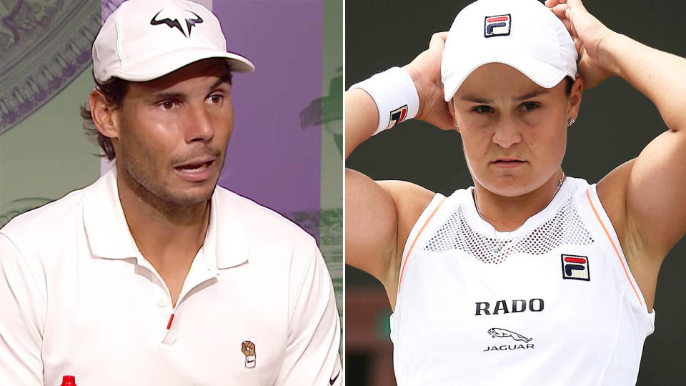 Rafael Nadal took a cheeky shot at Ash Barty over Wimbledon scheduling. Image: Wimbledon/Getty