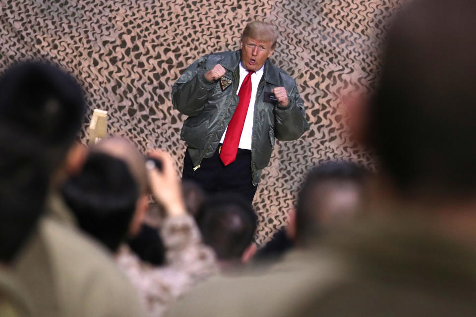 President Trump speaks with U.S. troops at Al Asad Air Base, Iraq, on Dec. 26, 2018. (Photo: Jonathan Ernst/Reuters)