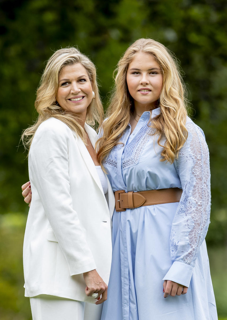 THE HAGUE, NETHERLANDS - JULY 17: Queen Maxima of The Netherlands and Princess Amalia of The Netherlands during the annual summer photocall at their residence Palace Huis ten Bosch on July 17, 2020 in The Hague, Netherlands. (Photo by Patrick van Katwijk/Getty Images)