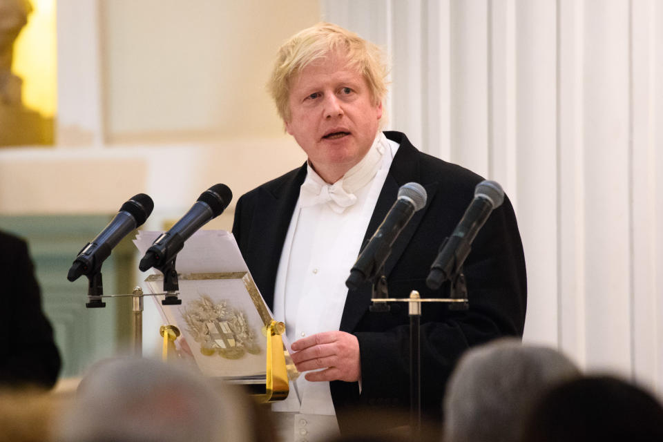 Foreign Secretary Boris Johnson speaks during the Easter Banquet, hosted by the Lord Mayor, at Mansion House in the City of London. Picture date: Tuesday March 28th, 2018. Photo credit should read: Matt Crossick/ EMPICS Entertainment.