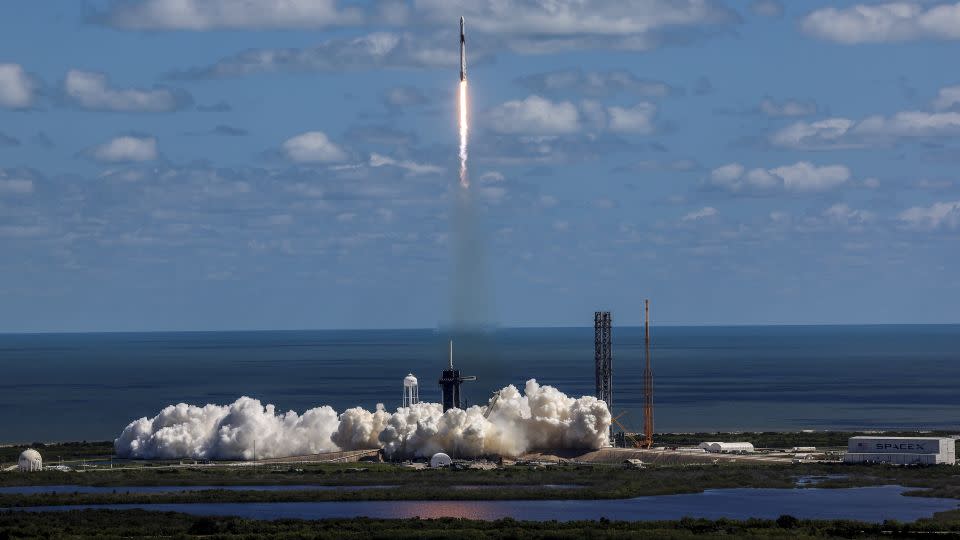 SpaceX’s Falcon 9 rocket with the Crew Dragon spacecraft atop takes off from Kennedy Space Center on October 5, 2022. The spacecraft carried the <a href="https://www.cnn.com/2022/10/05/world/gallery/spacex-nasa-crew-5-launch/index.html">Crew-5 mission</a>'s four-person team to the International Space Station and docked October 6. - Kevin Dietsch/Getty Images