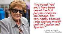 <p>“I’ve voted ‘Yes’ and I have been one of the first people voting for the change. I’m very happy because I can express myself both in Catalan and Spanish.” (Photograph by Jose Colon/ MeMo for Yahoo News) </p>