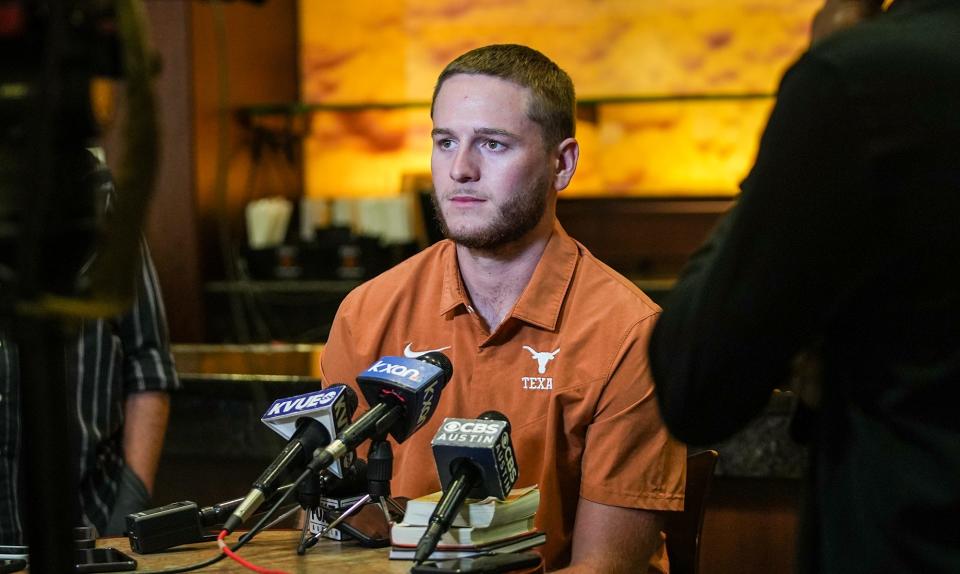 Texas quarterback Quinn Ewers said he fell asleep on the team plane back from Alabama while other teammates celebrated following the 34-24 upset of Alabama. He will lead the No. 4 Longhorns against Wyoming at home Saturday.